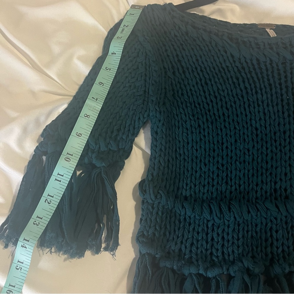 Free People Crochet Fringe Emerald Green Crop Sweater XS - Picture 5 of 15